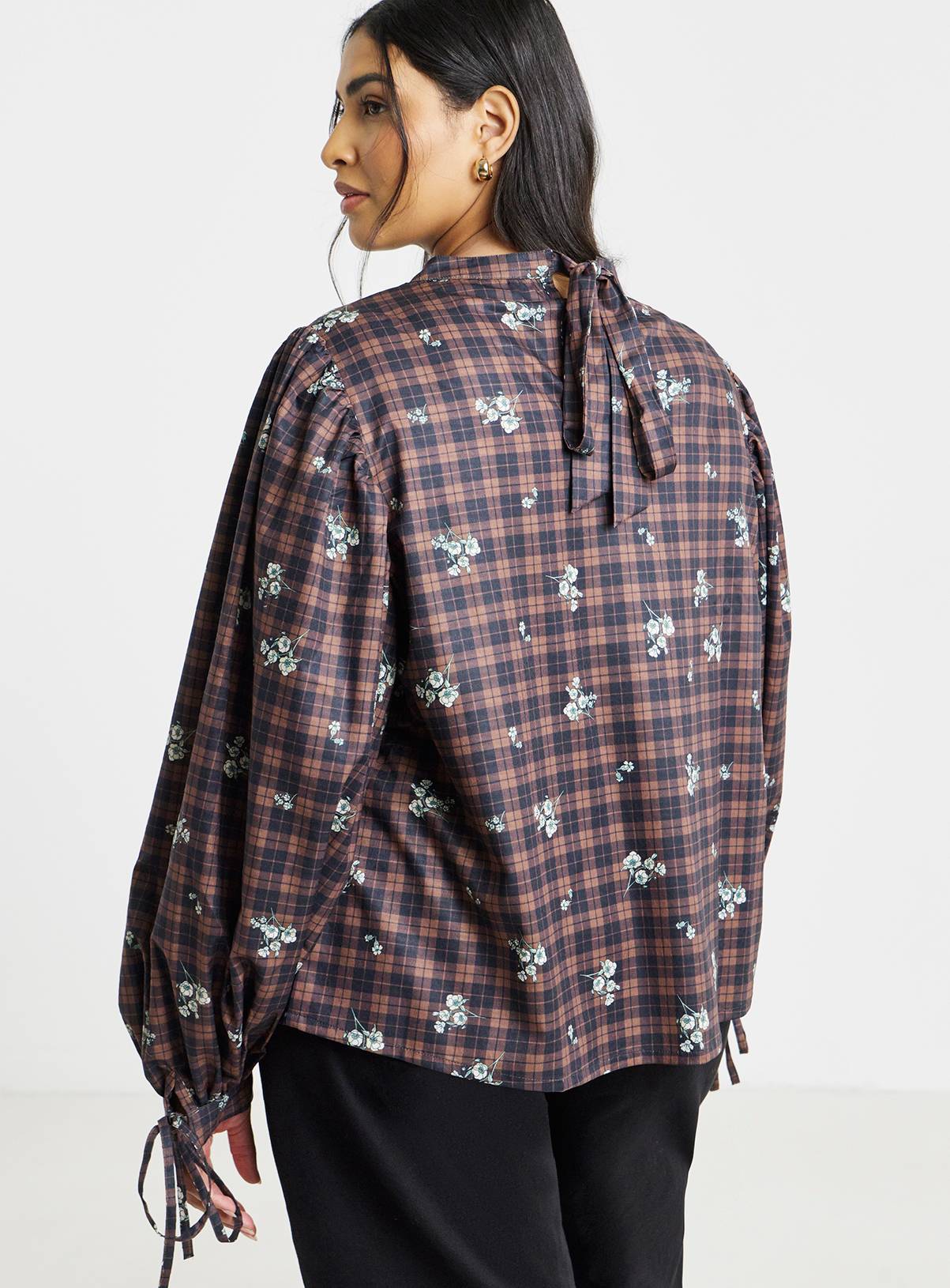 SIMPLY BE Floral Check High Neck Blouse 26 - Image 2